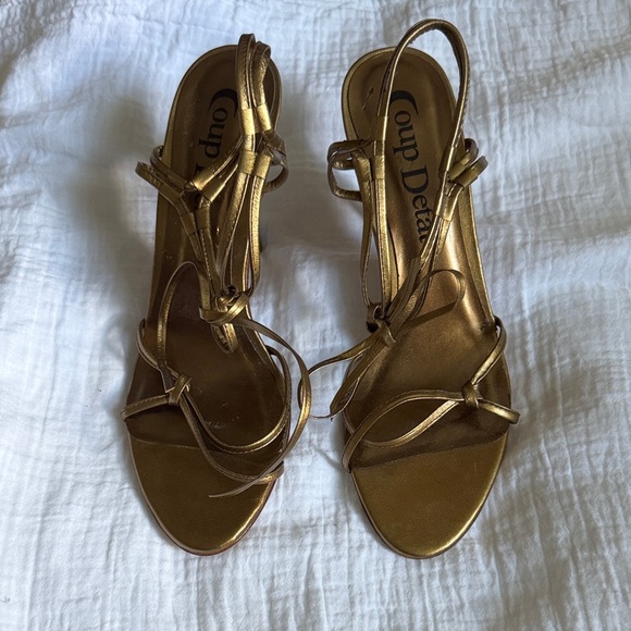 COUP D’ETAT Gold Heel Strappy Sandals 9 - Picture 2 of 9